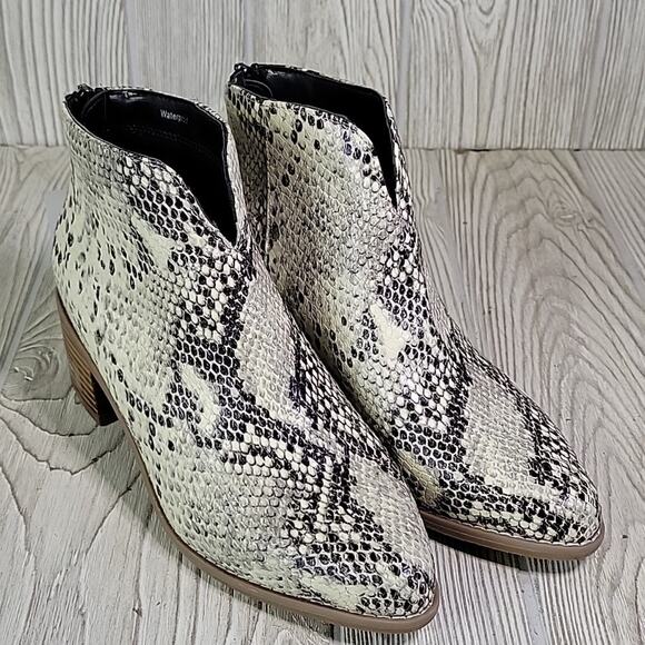 Aqua College Emily Natural Snakeprint Leather Waterproof Ankle Boot Womens 6 NEW - Picture 12 of 15
